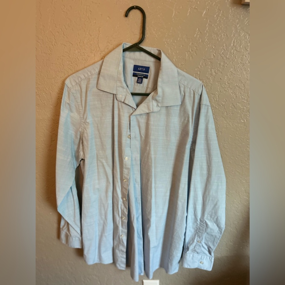 Apt 9 Slim Fit 34/35 Blue Sharkskin Dress Shirt
